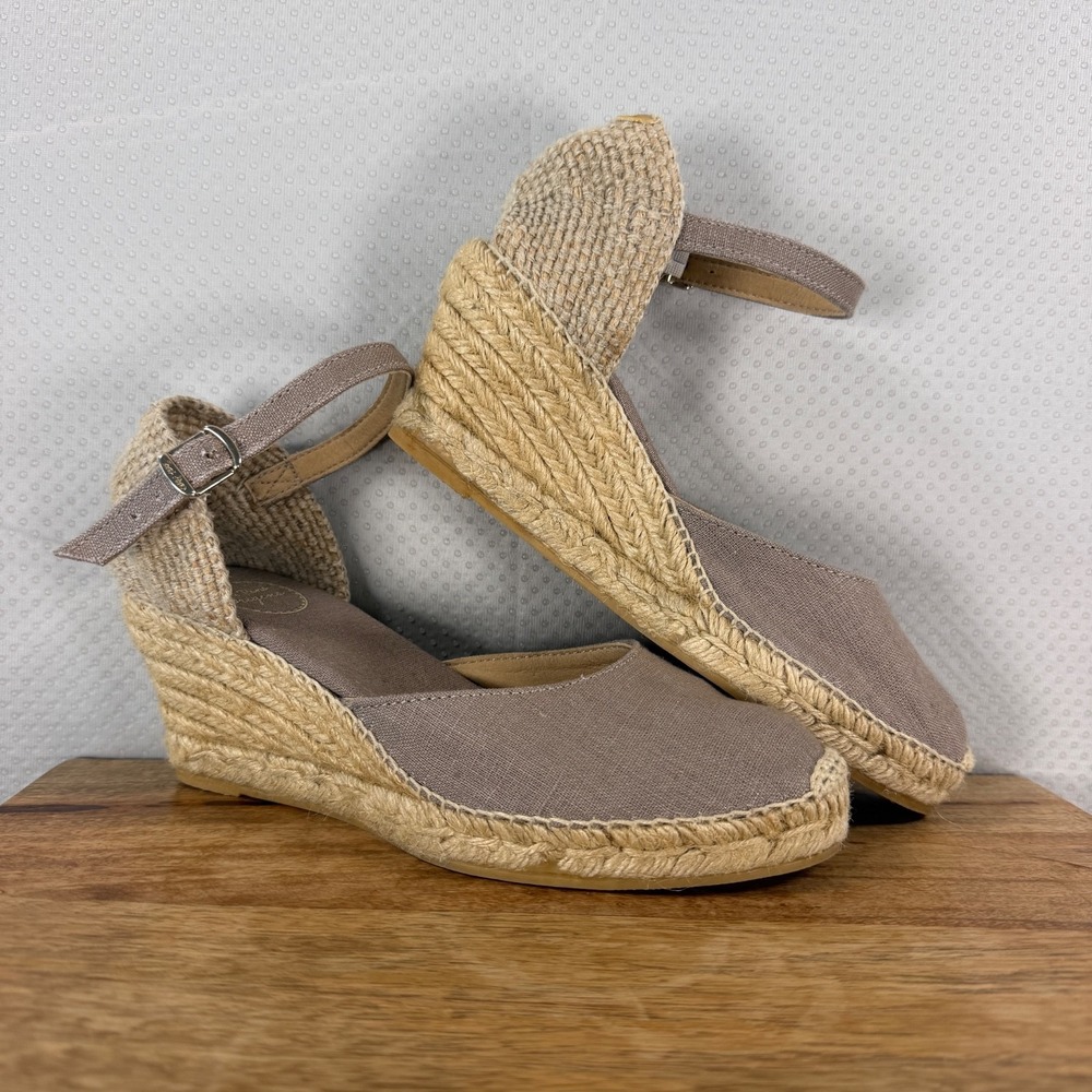 Toni Pons Origins Womens Size 36 US 5.5-6 Taupe Canvas Wedge Espadrille Sandals